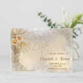Elegante Gouden Harten Boho Bloemen Bewaar de Datu Save The Date (Staand voorkant)