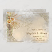 Elegante Gouden Harten Boho Bloemen Bewaar de Datu Save The Date (Voorkant / Achterkant)
