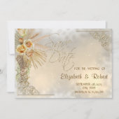 Elegante gouden harten Boho bloemen save the date (Voorkant)