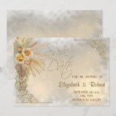 Elegante gouden harten Boho bloemen save the date (Voorkant / Achterkant)