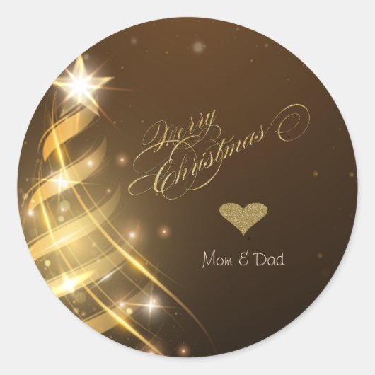 Elegante gouden harten gouden kerstboom donker ronde sticker (Voorkant)
