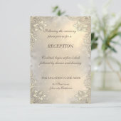 Elegante gouden harten kant bruiloft receptie kaart (Staand voorkant)