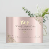 Elegante Gouden Harten Roze Goud RSVP Kaart (Staand voorkant)