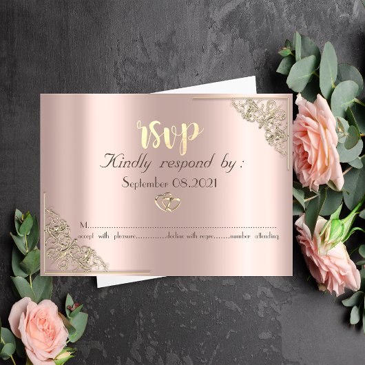 Elegante Gouden Harten Roze Goud RSVP Kaart