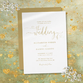 Elegante Gouden Harten Script Calligrafie Bruiloft Kaart