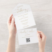 Elegante gouden harten script QR-code trouwfeest All In One Uitnodiging (Afscheurbaar)