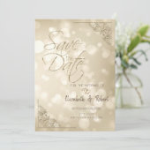 Elegante Gouden Hartjes Frame Bokeh Bewaar de Datu Save The Date (Staand voorkant)