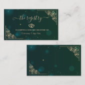 Elegante Gouden Hartjes Frame Groene Trouw Registr Informatiekaartje (Voorkant / Achterkant)