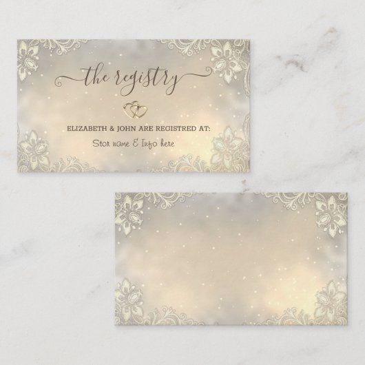 Elegante Gouden Hartjes Frame Kant Bruiloft Informatiekaartje (Voorkant / Achterkant)