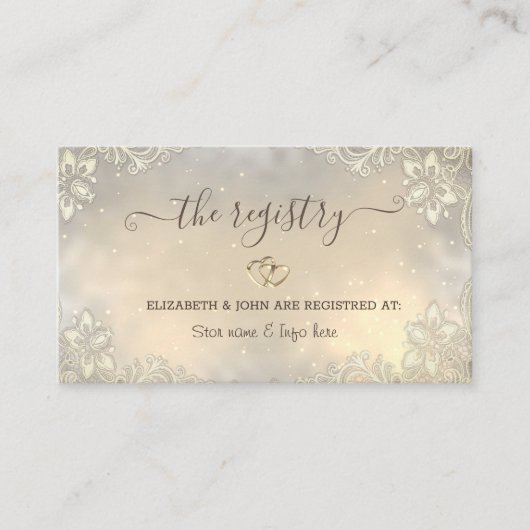 Elegante Gouden Hartjes Frame Kant Bruiloft Informatiekaartje (Voorkant)