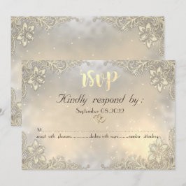 Elegante Gouden Hartjes Kant Bruiloft RSVP Kaart