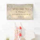 Elegante Gouden Hartjes Kant Bruiloft Spandoek (Insitu)