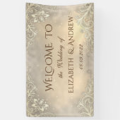 Elegante Gouden Hartjes Kant Bruiloft Spandoek (Verticaal)