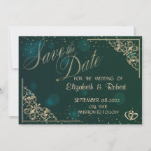 Elegante Gouden Hartjeslijst Groen Save The Date
