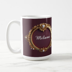 Elegante gouden hartlijst met parel detail koffiemok