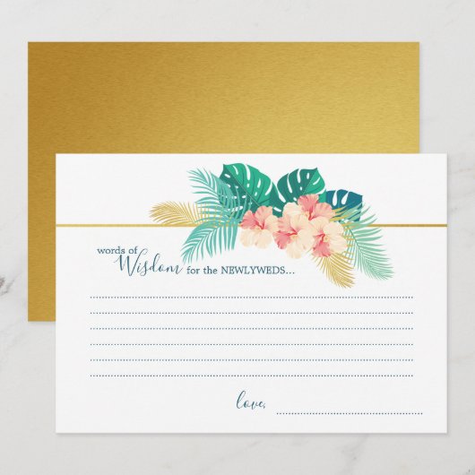 Elegante Gouden Hawaïaanse Hibiscus Huwelijks Wijs Aankondiging (Voorkant / Achterkant)