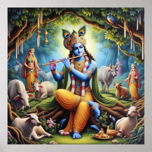 Elegante Gouden Heer Krishna Kunst Poster (Voorkant)