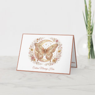 Elegante Gouden Hemelse Vlinder Maan Bloemige Kuns Kaart
