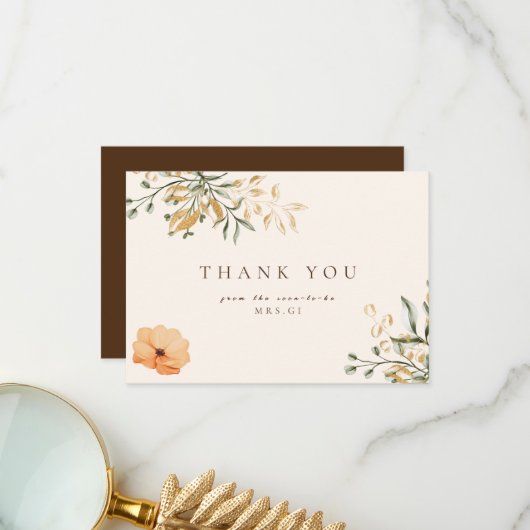 Elegante Gouden Herfst bloem Bruids Shower Bedankt (Voorkant / Achterkant in situ)