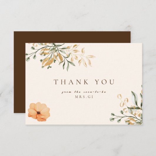 Elegante Gouden Herfst bloem Bruidsfeest Dank Je Bedankkaart (Voorkant / Achterkant)
