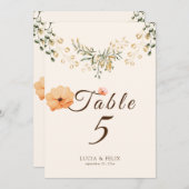 Elegante gouden Herfst bloemen tafel nummer Kaart (Voorkant / Achterkant)