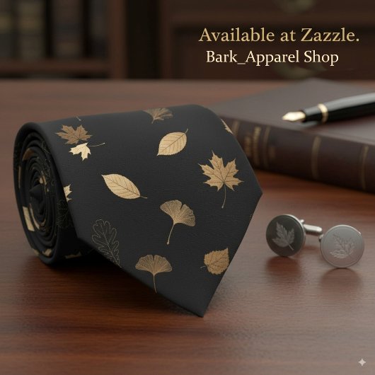 Elegante gouden herfstbladeren zwarte Herfst thema Stropdas