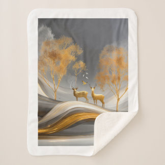 ✨Elegante Gouden Hert Luxe Natuur Kunstwerk Sherpa Deken
