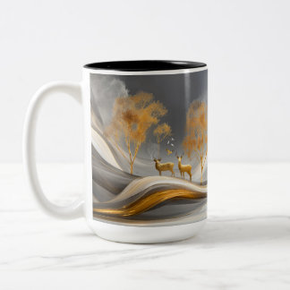 ✨Elegante Gouden Hert Luxe Natuur Kunstwerk Tweekleurige Koffiemok