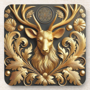 Elegante Gouden Herten Kop Ornament Bier Onderzetter