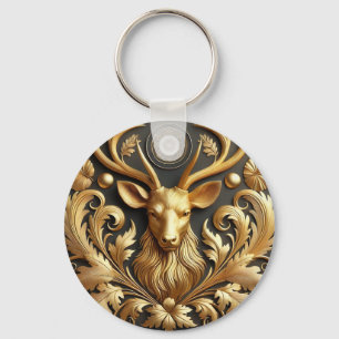 Elegante Gouden Herten Kop Ornament Sleutelhanger