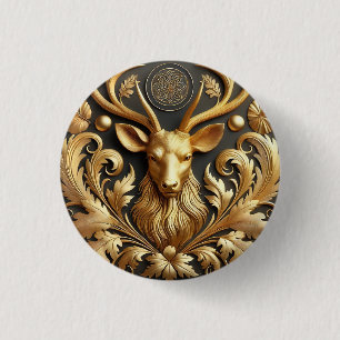 🦌 Elegante Gouden Hertenhoofd met Koninklijke Gew Ronde Button 3,2 Cm