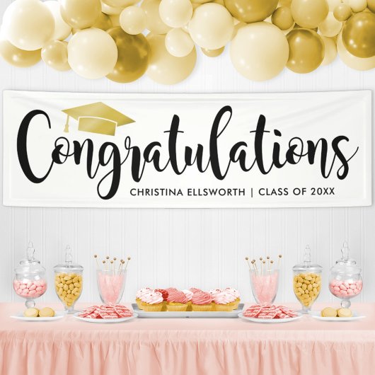 Elegante Gouden Hoed Felicitaties Afgestudeerde Spandoek