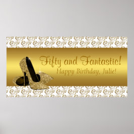 Elegante gouden hooggehakte verjaardagsfeestbanner poster