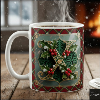 Elegante Gouden Hulst Kerst Initiële Letter X Koffiemok