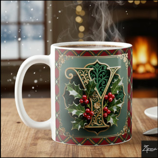 Elegante Gouden Hulst Kerst Initiële Letter Y Koffiemok