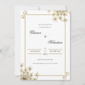 Elegante gouden huwelijksuitnodiging met bloemenac kaart (Voorkant)