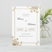 Elegante gouden huwelijksuitnodiging met bloemenac kaart (Staand voorkant)