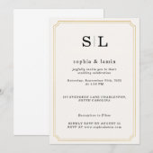 Elegante gouden huwelijksuitnodiging met monogram kaart (Voorkant / Achterkant)