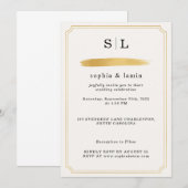 Elegante gouden huwelijksuitnodiging met monogram kaart (Voorkant / Achterkant)