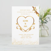 Elegante gouden huwelijksuitnodigingen met hart kaart (Staand voorkant)
