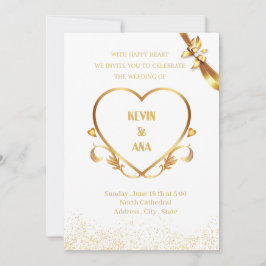 Elegante gouden huwelijksuitnodigingen met hart kaart