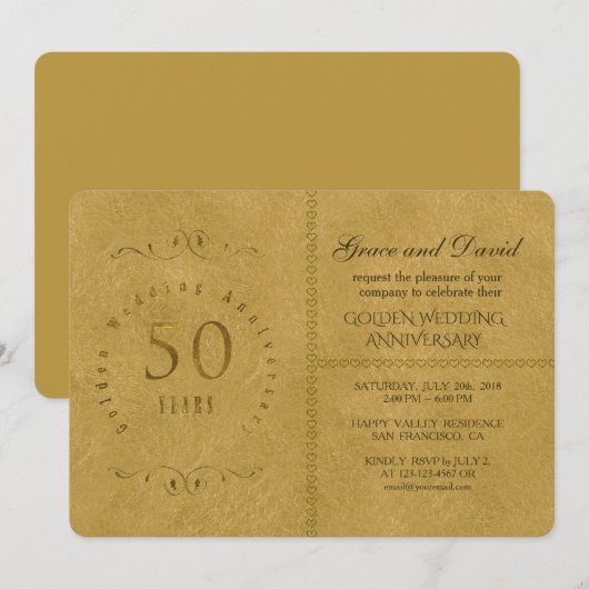 Elegante gouden huwelijksverjaardag uitnodiging (Voorkant / Achterkant)
