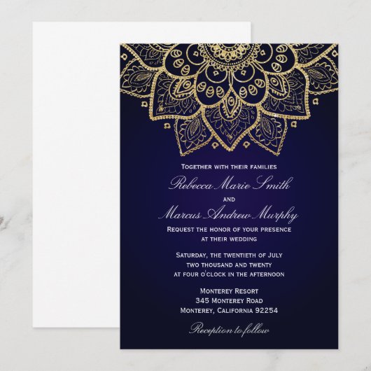 Elegante gouden Indiase uitnodiging (Voorkant / Achterkant)