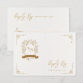 Elegante gouden  ingewikkelde monogram bruiloft RSVP kaartje (Voorkant / Achterkant)