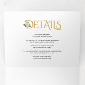 Elegante gouden initialen met ampersand, rozen bru drieluik uitnodiging (Binnenzijde eerst)