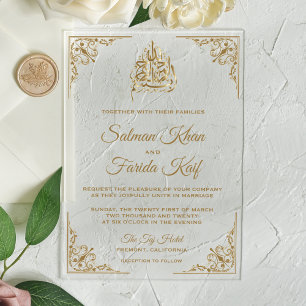 Elegante Gouden Islamitische Moslim Bruiloft Acryl Uitnodigingen