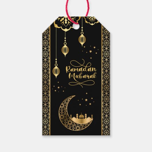 Elegante gouden islamitische patronen Ramadan Muba Cadeaulabel (Voorkant)