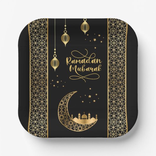 Elegante gouden islamitische patronen Ramadan Muba Papieren Bordje (Voorkant)