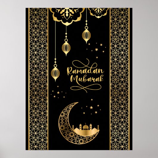 Elegante gouden islamitische patronen Ramadan Muba Poster (Voorkant)