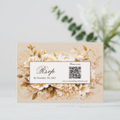 Elegante gouden & ivoor bloemencode QR-code RSVP-k RSVP Kaartje (Staand voorkant)
